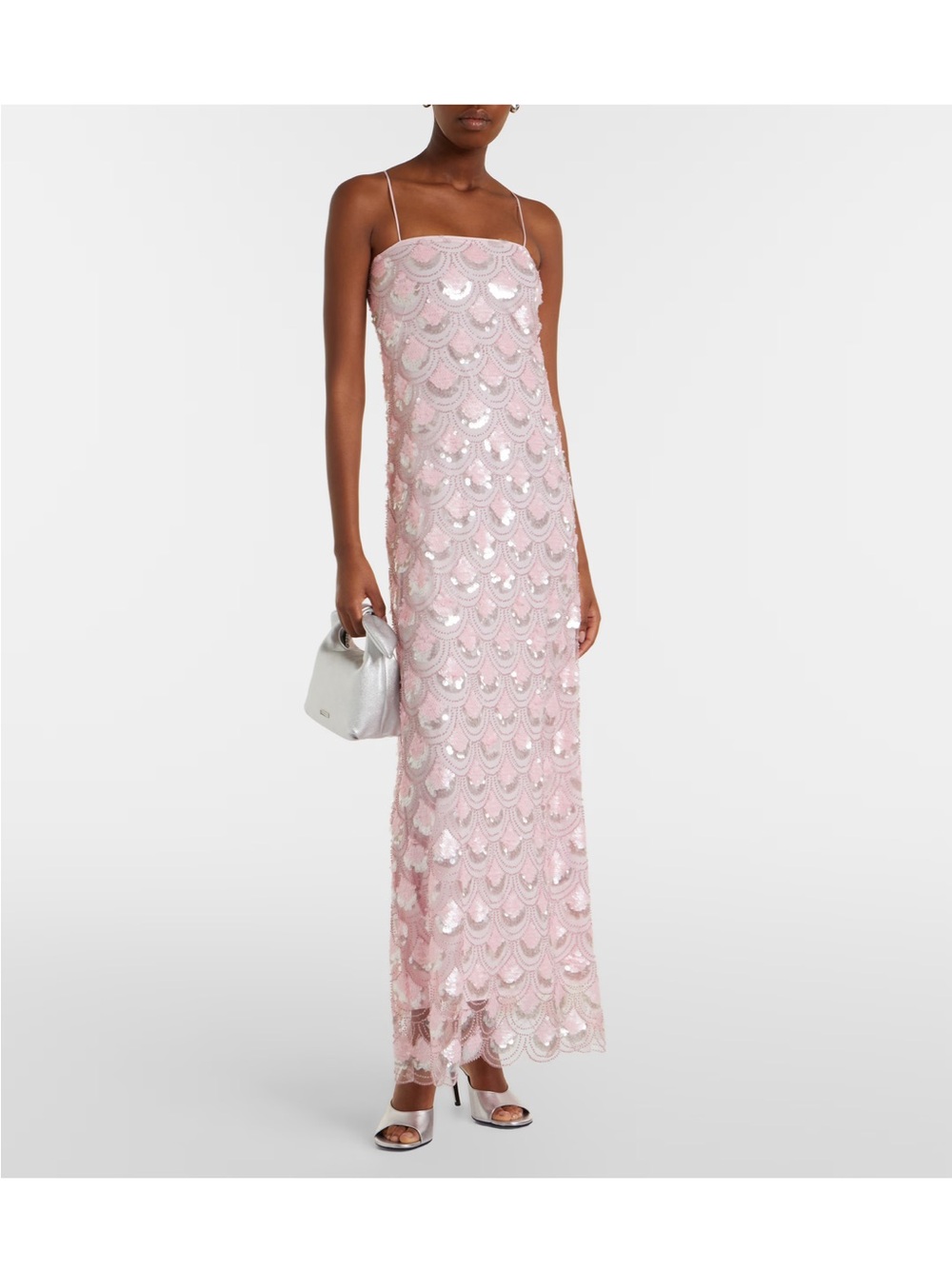 Sequin Scallop Slip Maxi Dress in Blush Pink